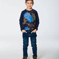 Raglan T-Shirt With Dinosaur Print Navy