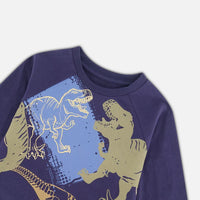 Raglan T-Shirt With Dinosaur Print Navy