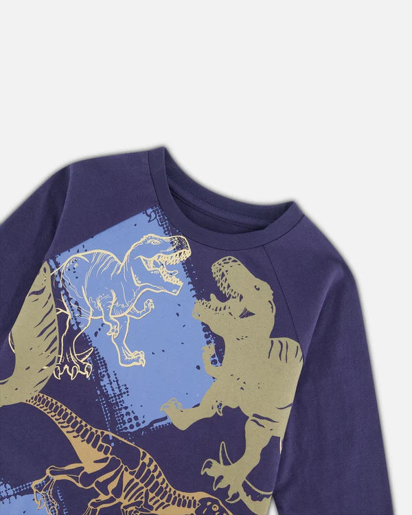 Raglan T-Shirt With Dinosaur Print Navy