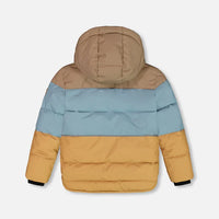 Puffy Jacket Taupe, Blue And Golden Brown
