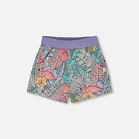 Printed French Terry Short Lilac Tropical And Pink Flamingos