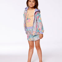 Printed French Terry Short Lilac Tropical And Pink Flamingos