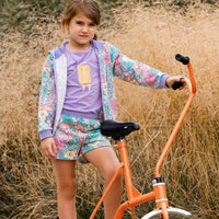 Printed French Terry Short Lilac Tropical And Pink Flamingos