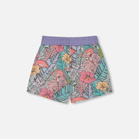 Printed French Terry Short Lilac Tropical And Pink Flamingos