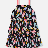 Printed Tiered Dress Ice Lollipops And Black