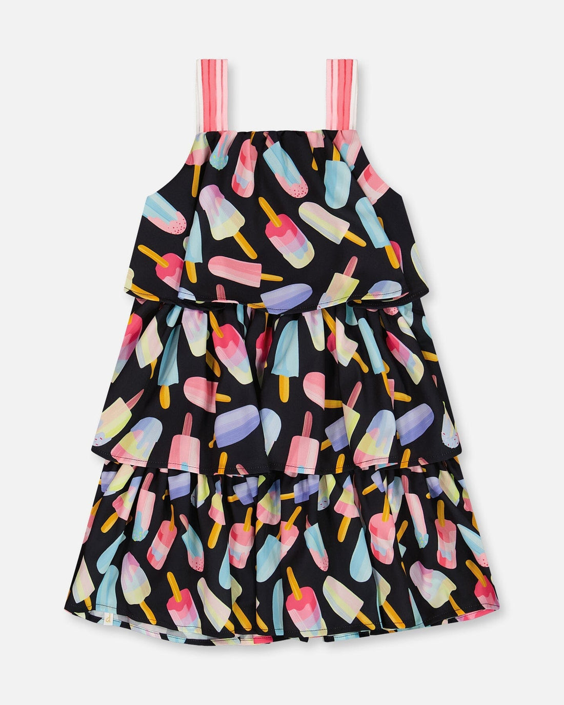 Printed Tiered Dress Ice Lollipops And Black