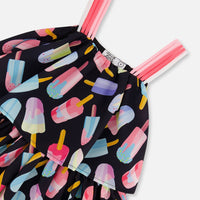 Printed Tiered Dress Ice Lollipops And Black
