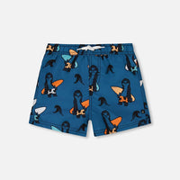 Printed Swim Trunks Orange Sloths On Navy Blue