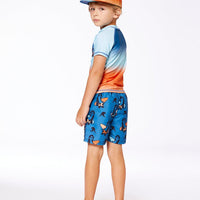 Printed Swim Trunks Orange Sloths On Navy Blue