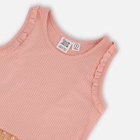 Bi-Material Dress With Printed Dots On Mesh Skirt Warm Old Pink