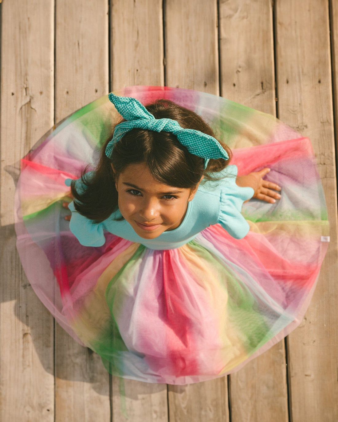 Bi-Material Dress With Printed Mesh Skirt Multicolored