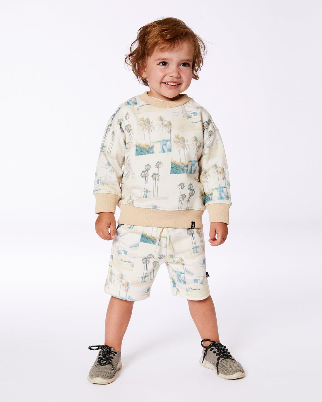 Printed Pullover Sweatshirt Beige Palm Tree And Teal