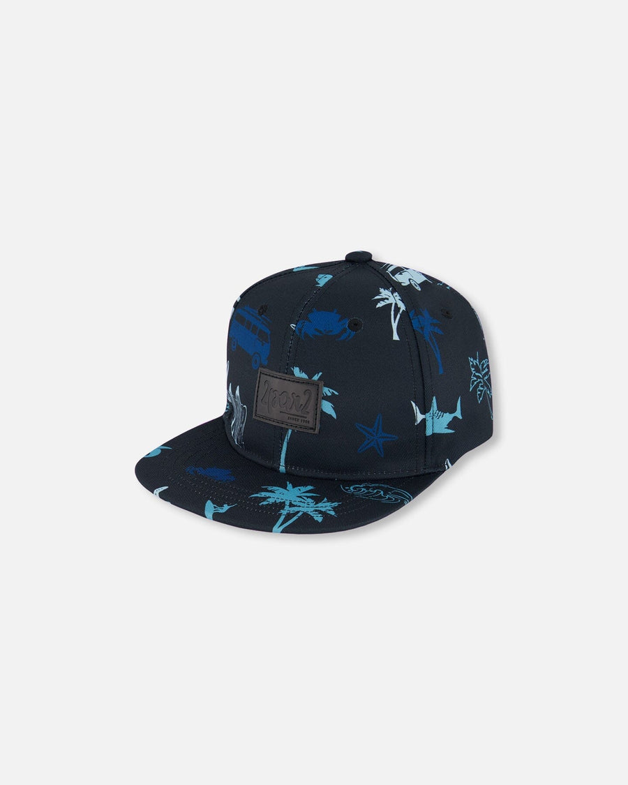 Printed Cap Light Blue Beach On Black