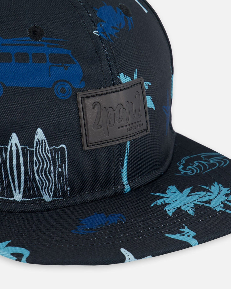 Printed Cap Light Blue Beach On Black