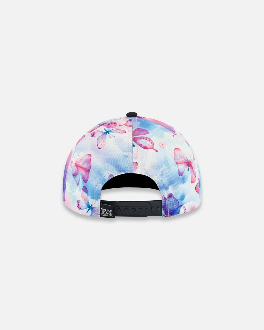 Printed Cap Butterflies On Multicolored And Black Background