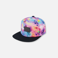 Printed Cap With Floral Print On Black And Multicolored Background