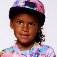 Printed Cap With Floral Print On Black And Multicolored Background