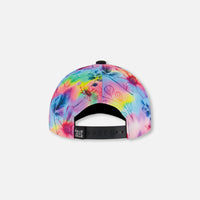 Printed Cap With Floral Print On Black And Multicolored Background