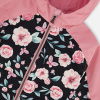 3-In-1 Mid-Season Outerwear Set With Printed Jacket Pink, Black, And Flowers