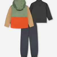 3-In-1 Mid-Season Outerwear Set Gray, Beige, Orange, And Sage