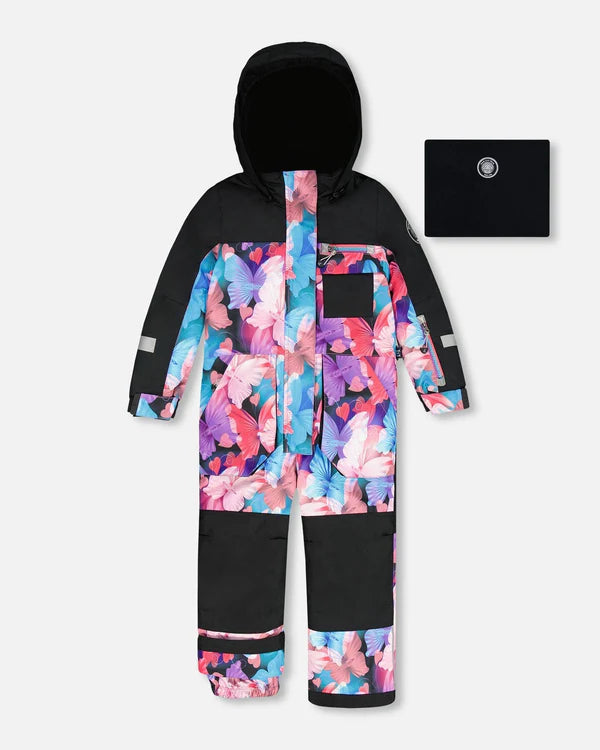 One-Piece Play Snowsuit Black Butterfly Print