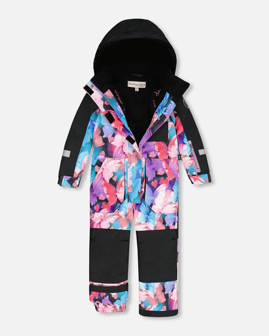 One-Piece Play Snowsuit Black Butterfly Print