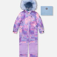 One Piece Play Snowsuit Printed Purple Geo