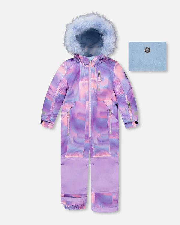 One Piece Play Snowsuit Printed Purple Geo