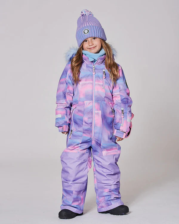 One Piece Play Snowsuit Printed Purple Geo