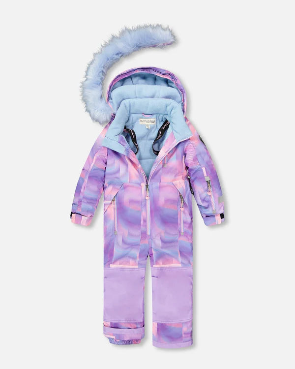 One Piece Play Snowsuit Printed Purple Geo