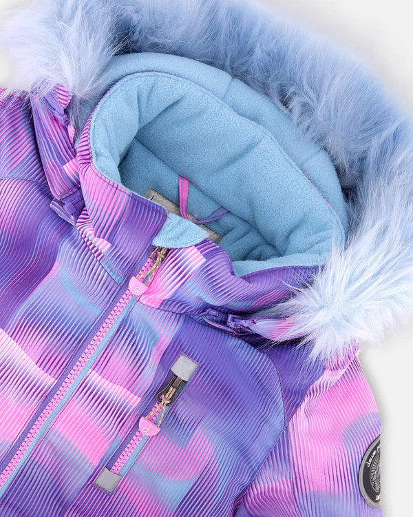 One Piece Play Snowsuit Printed Purple Geo