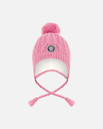 Lined Winter Hat With Pompom Pink