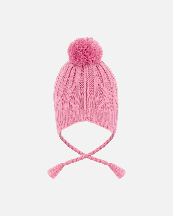 Lined Winter Hat With Pompom Pink