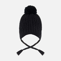 Lined Winter Hat With Pompom Black