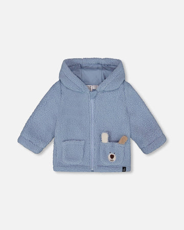 Plush Hooded Jacket Light Blue