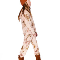 Glittering French Terry Hoodie Beige Teddy Bear Print