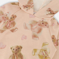 Glittering French Terry Hoodie Beige Teddy Bear Print