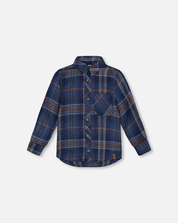 Long Sleeve Flannel Shirt Blue And Brown Plaid