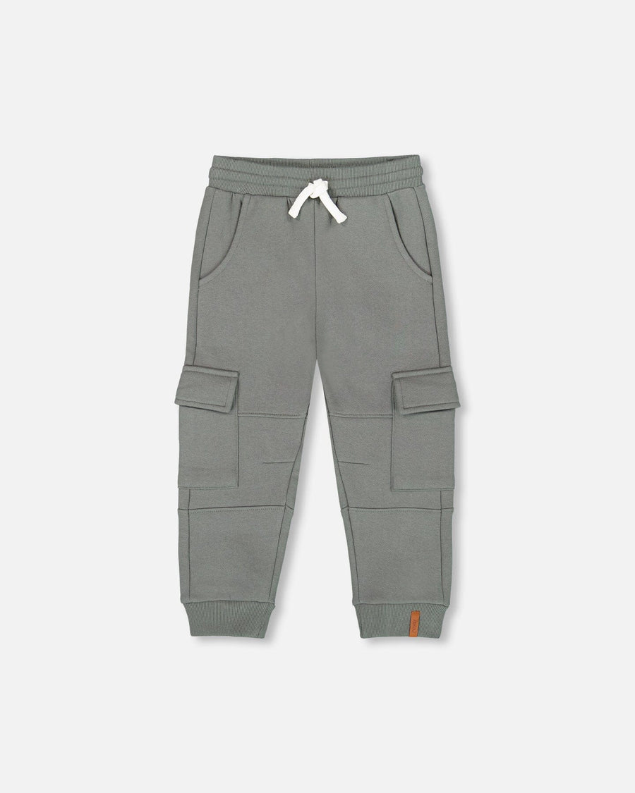 Fleece Sweatpants With Cargo Pockets Gray Green