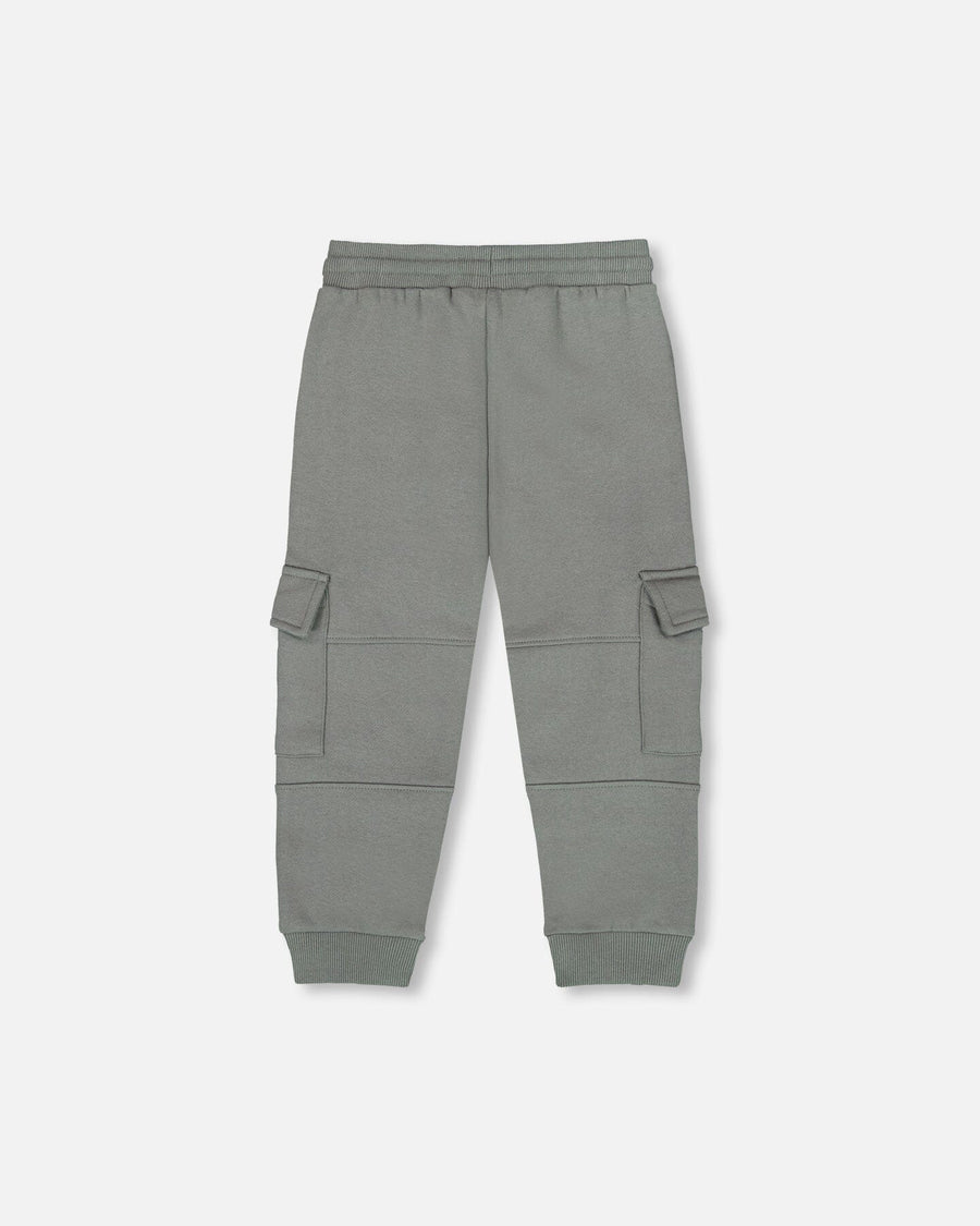Fleece Sweatpants With Cargo Pockets Gray Green