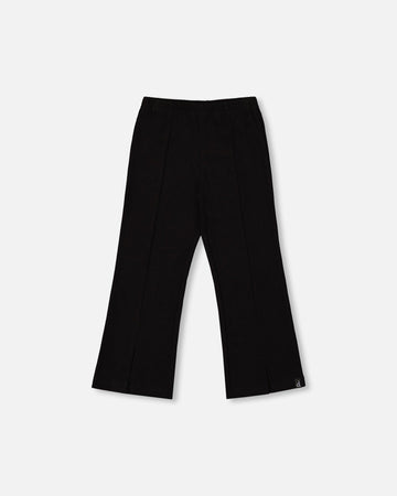 Ribbed Leggings Bootleg With Slit Black