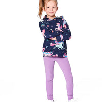 Pullover Fleece Hoodie Navy Unicorn Print