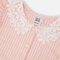 Sleeveless Shirt Pink And Yellow Stripes With Crochet Collar
