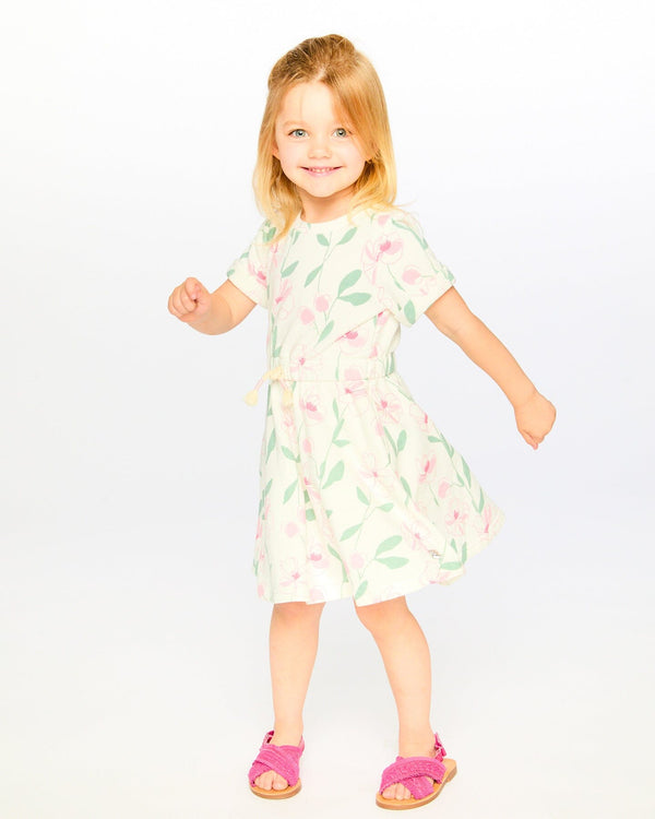 French Terry Dress Off White Printed Flowers