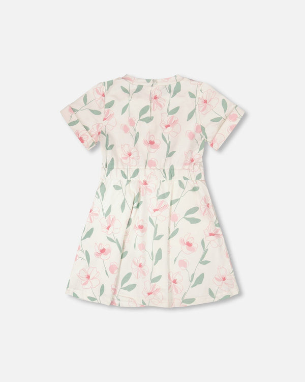 French Terry Dress Off White Printed Flowers
