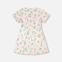 French Terry Dress Off White Printed Flowers