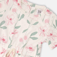 French Terry Dress Off White Printed Flowers