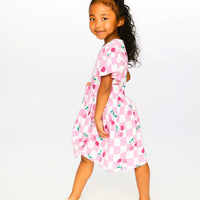 Organic Cotton Jersey Dress Pink Printed Cherries