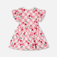 Organic Cotton Jersey Dress Pink Printed Cherries