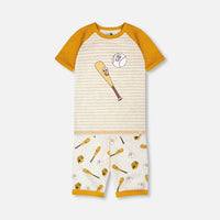 Organic Cotton Two-Piece Pyjama Set Grey Mix Baseball Print